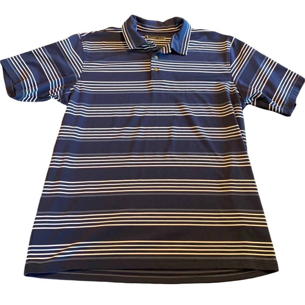 Pebble Beach Mens navy striped golf polo moisture wicking XL